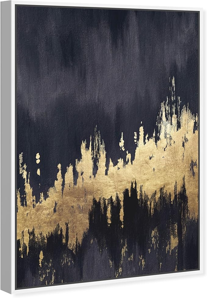 The Oliver Gal Artist Co. Abstract Wall Art Framed Canvas Prints 'Late Night Sky' Brush Strokes Home Décor, 36" x 54", Black, Gold