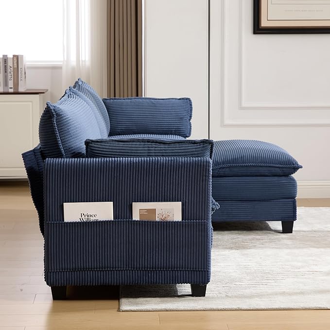 103" Oversized Modular Sectional Sofa Couch with Reversible Ottoman, Free Combination Convertible Corner Couch,Corduroy Upholstered Cloud Sectional Couch with Side Pockets | Multiple Cushions, DIY Combination, Removable Cover