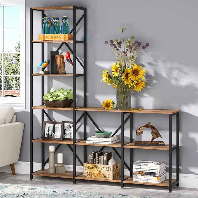 LITTLE TREE Modern Reversible 9 Shelves Bookshelves Cube Bookcase 6-Tier Display Open Shelf for Living Room