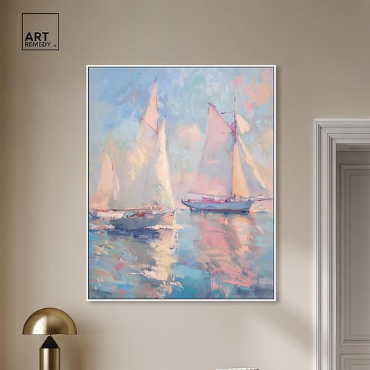 Art Remedy Set Sail Framed Sailing 1 Piece Canvas Wall Art, 37" x 46", White Frame