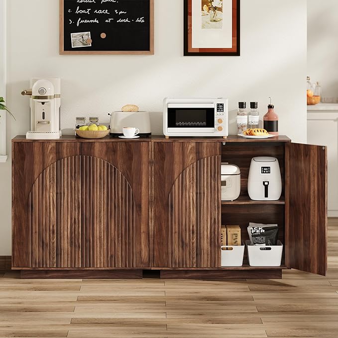 Buffet Cabinet, Sideboard Buffet Cabinet with Storage, Coffee Bar Cabinet, Push-to-Open Doors & Adjustable Internal Shelf, Buffet Table for Kitchen, Dining Room, Walnut MCB01HT