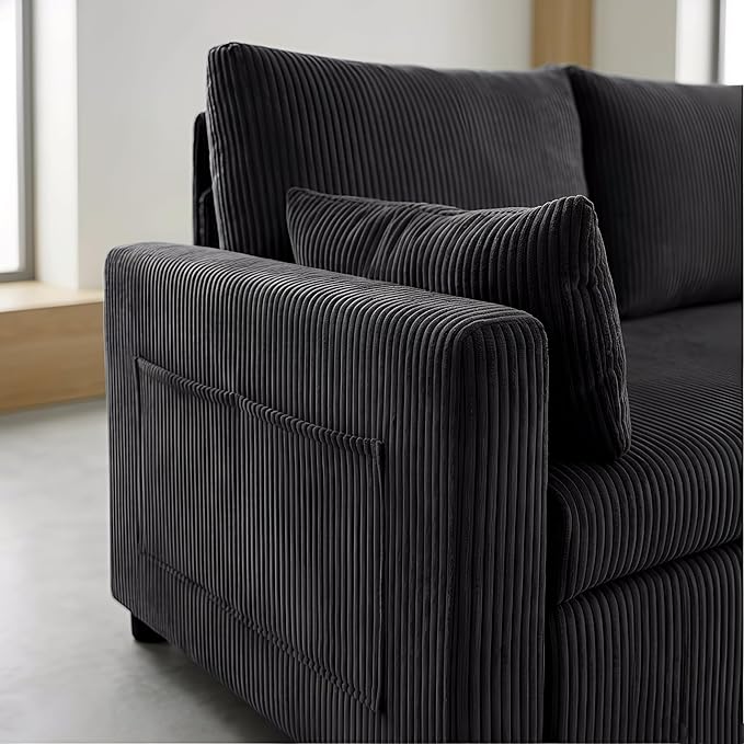 Sectional Sleeper Sofa with Pull Out Bed, L Shape Convertible Sofa Bed Couch with Storage Chaise, 3 in 1 Pull Out Sofa Bed with 3 Seats for Living Room,Apartment, Black, 85Inch
