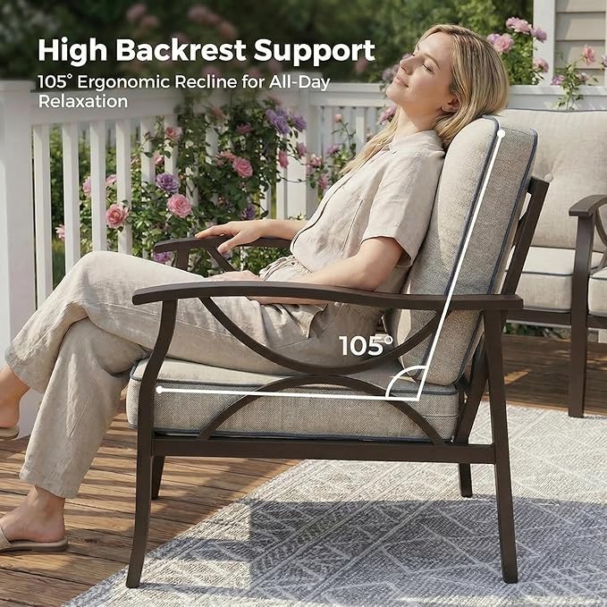 Outdoor Patio Furniture Set, 9 Seats Outdoor Patio Set with 4" Thick Cushion, All-Weather Metal Patio Sofa with Coffee Table, Outdoor Sectional Furniture for Porch Backyard Deck Yard, Black&Beige