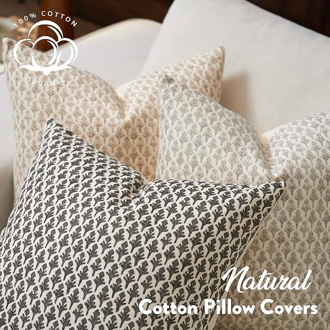 FIOUOVO Floral Pillow Covers 24x24 Pillow Cover Block Print Couch Pillows for Living Room Decorative Neutral Accent Throw Pillow Covers, 1PC, Cognac Brown