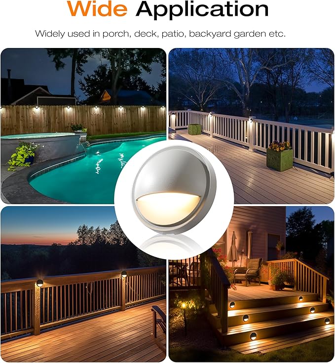 CLOUDY BAY [12 Pack] 3CCT Low Voltage LED Deck Lights Outdoor,2700K/3500K/5000K Selectable,Landscape Step Stair Railing Fence Light Wired,3W,12V-24V AC/DC Deck Lighting Fixtures,White