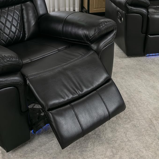 ERYE 83-Inch Oversized Manual Reclining Sofa with LED Strip and Cupholders for Living Room Home Theater, Multifunctional Faux Leather 3 Seaters Manual Recliner Couches | Charging Station, Cup Holder, LED Light Strips
