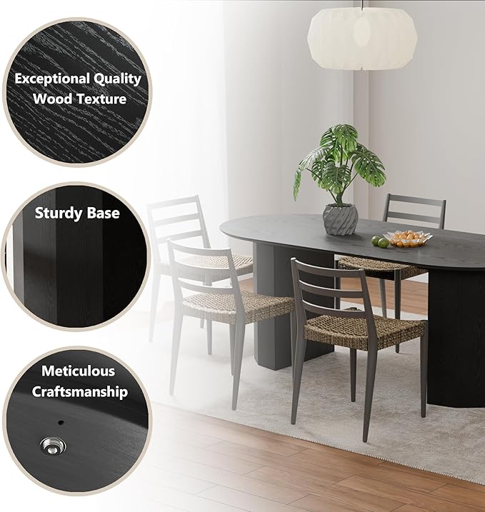 Casaphoria 79" Oval Dining Table, Modern Wood Kitchen Table with Cylinder Polygonal Base for Living Room & Dining Room, Easy Assembly Farmhouse Furniture for 6-8, Black