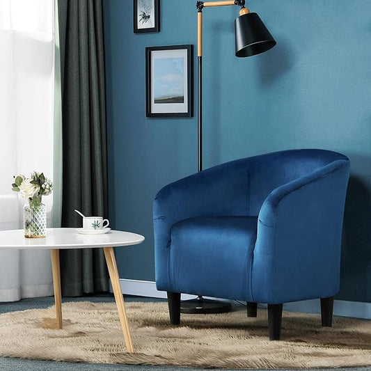 Yaheetech Accent Barrel Chair, Velvet Club Chair, Furry Sherpa Elegant Armchair with Cozy Soft Padded, Suitable for Living Room Bedroom Reception Room Office, Pagoda Blue