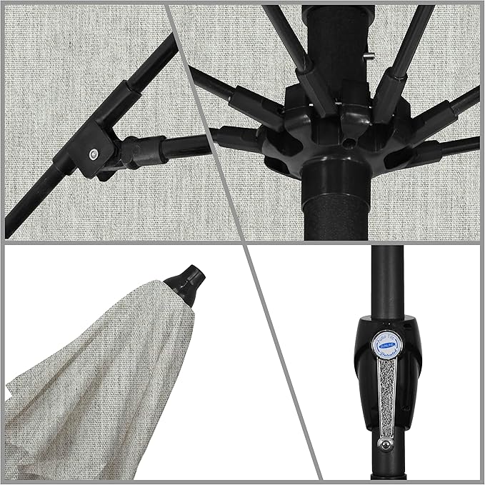 California Umbrella 12-Year Protection 9-Ft Outdoor Patio Umbrella, Sunbrella Fade-Resistant Acrylic Fabric, Auto Tilt and Crank, Heavy-Duty Aluminum Frame/ Reinforced Ribs, Bronze Pole, Granite