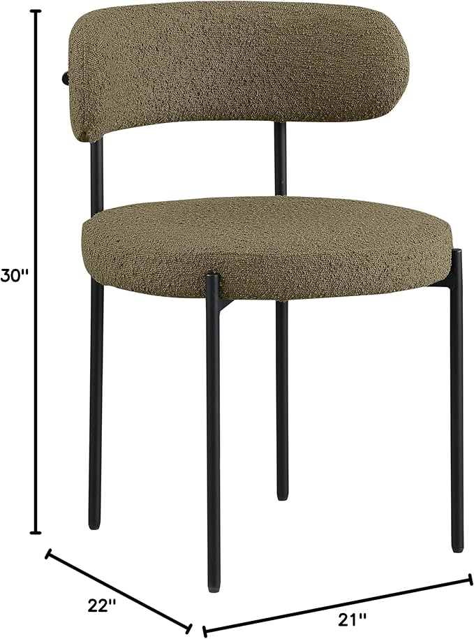 Meridian Furniture Beacon Olive Green Boucle Fabric Dining Chair (Set of 2)