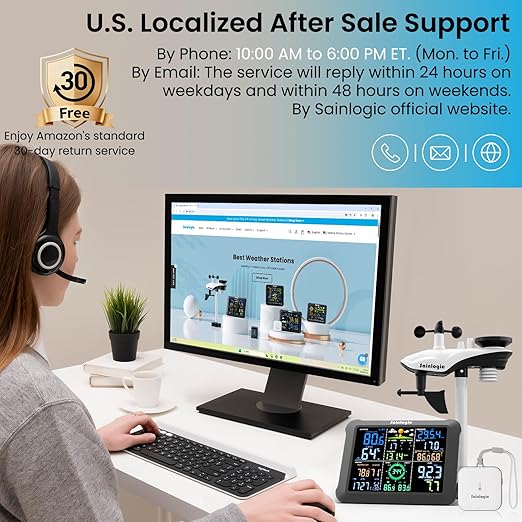 Sainlogic Smart WiFi Weather Stations Wireless Indoor Outdoor Sensor 24/7 Weather Forecast by Weatherseed® AI,Wind Speed and Rain Gauge Outdoor,UV,Alerts & 2-Year Data Export