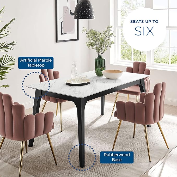 Modway EEI-5693-BLK-WHI Juxtapose 63" Rectangular Performance Artificial Marble Dining Table, Black White