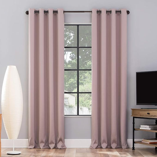 Sun Zero Nordic 2-pack Theater Grade Extreme 100% Blackout Grommet Curtain Panel Pair, 52" x 108", Blush