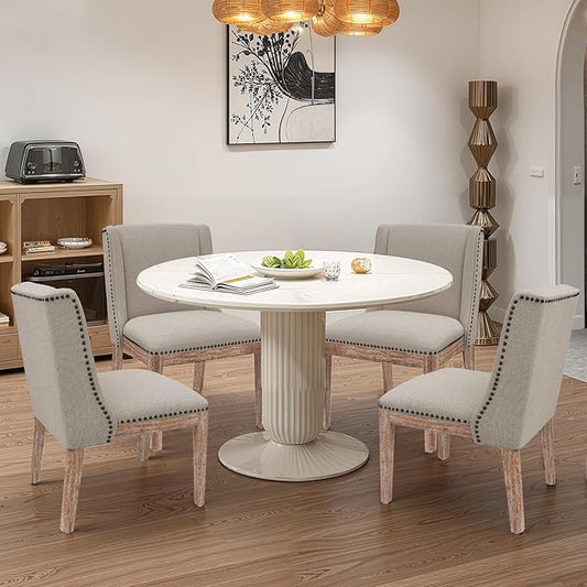 Dining Chair Set of 4, Upholstered Fabric Kitchen Side Chairs with Solid Wood Legs, Comfortable Seating for Kitchen, Dining Room & Restaurant, Camel