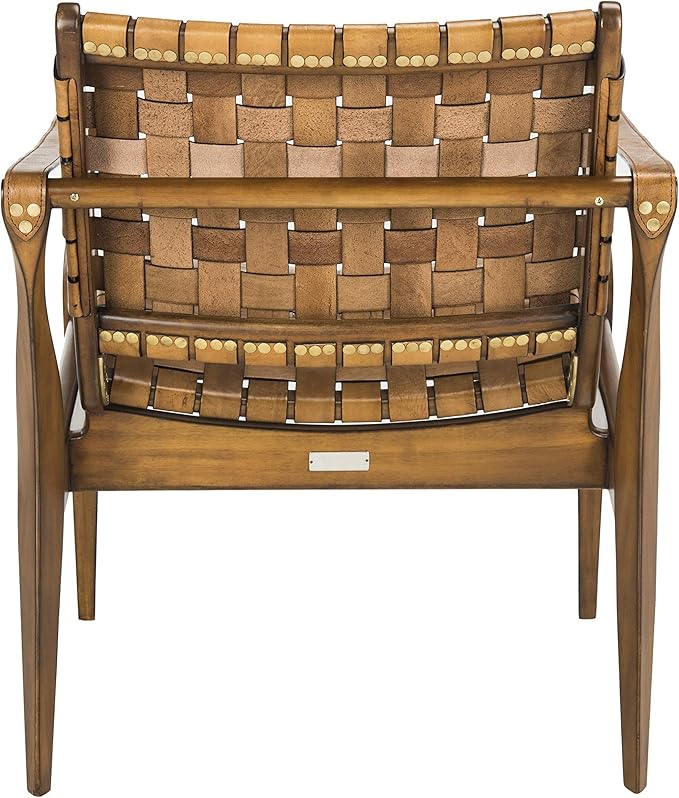 Safavieh SFV9005B Home Collection Dilan Leather Brown & Light Brown Safari Accent Chair Light