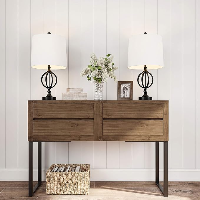 Lavish Home Table Lamps- Set of 2 Openwork Iron Orb Lights, Bulbs and Shades Included-Modern Rustic Style Perfect Accent Pieces for Any Home Decor