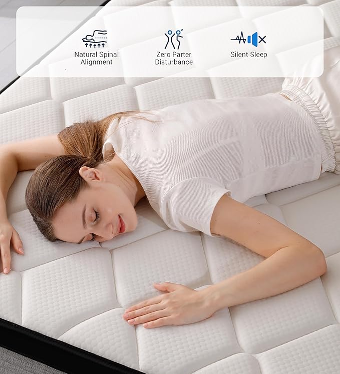 OGlAWA King Mattress,12 Inch Hybrid Mattress in a Box,King Size Memory Foam Mattress with Individual Pocket Springs for Pain Relief,Medium Firm,CertiPUR-US.