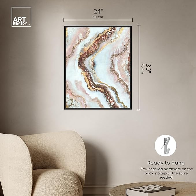Art Remedy Blush Geode Framed Mineral, Agate & Geode 1 Piece Canvas Wall Art, 25" x 31", Black Frame