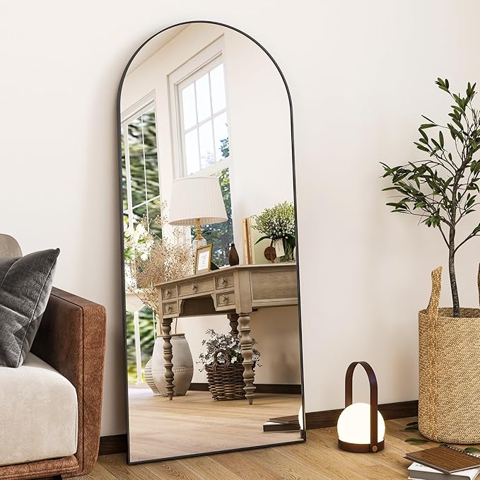 HARRITPURE Arched Full Length Mirror - 64"x21" Floor Standing Mirrors Hanging Mounted Aluminum Frame Full Body Mirror Home Decor for Living Room Bedroom Cloakroom, Black