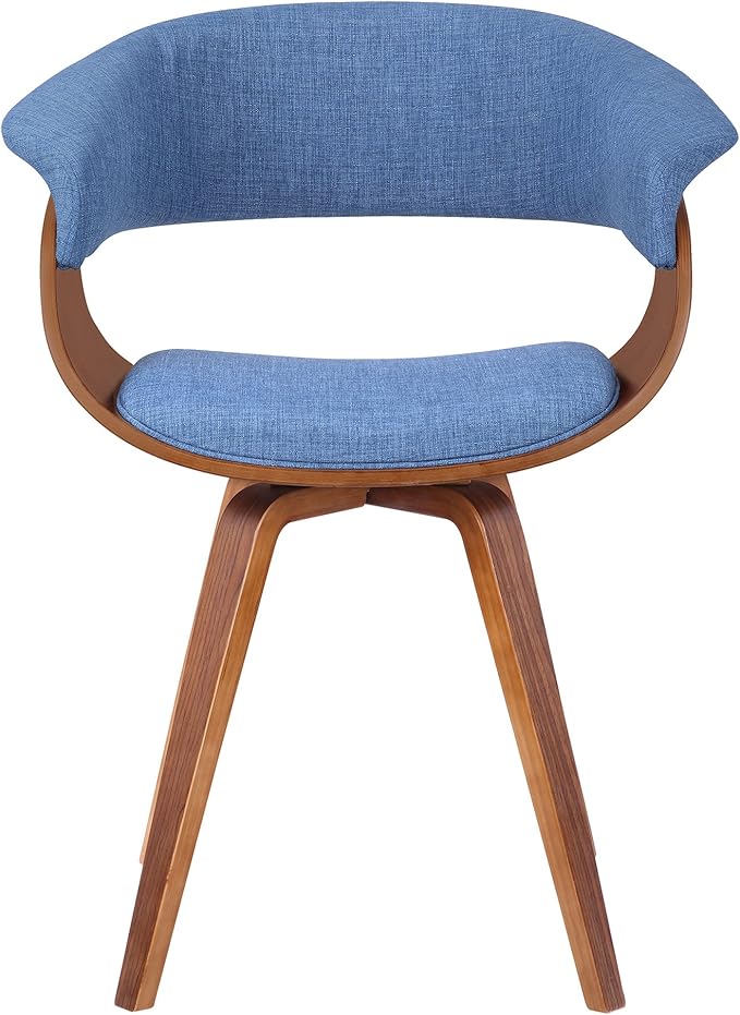 Armen Living Summer Mid-Century Chair in Blue Fabric with Walnut Wood Finish