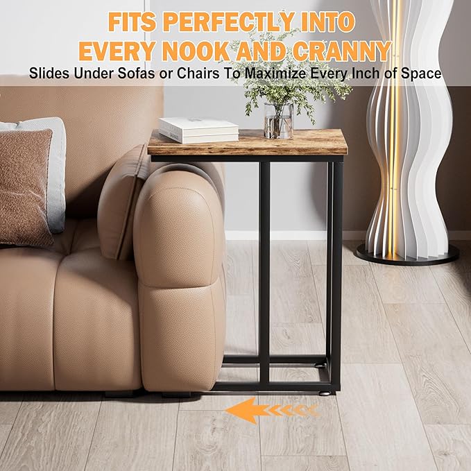 VECELO Universal C-Shaped Side Table, Multi-Functional Snack & TV Tray for Living Room, Bedroom, Grey (1 Set)