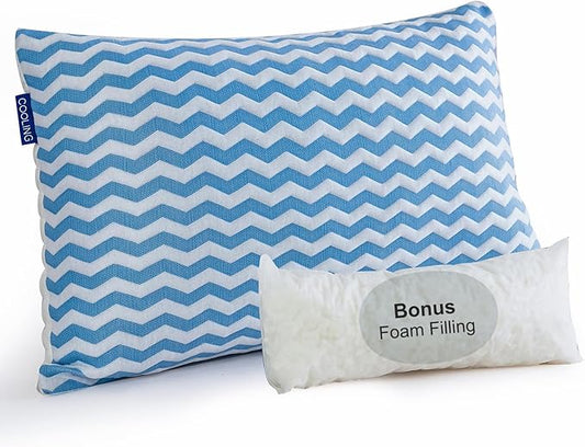 Pillows Standard Size - Adjustable Firm Pillow for Back Stomach and Side Sleeper - Shredded Memory Foam Cooling Pillow for Neck and Shoulder Pain with Washable Cover and Bonus Foam Fill