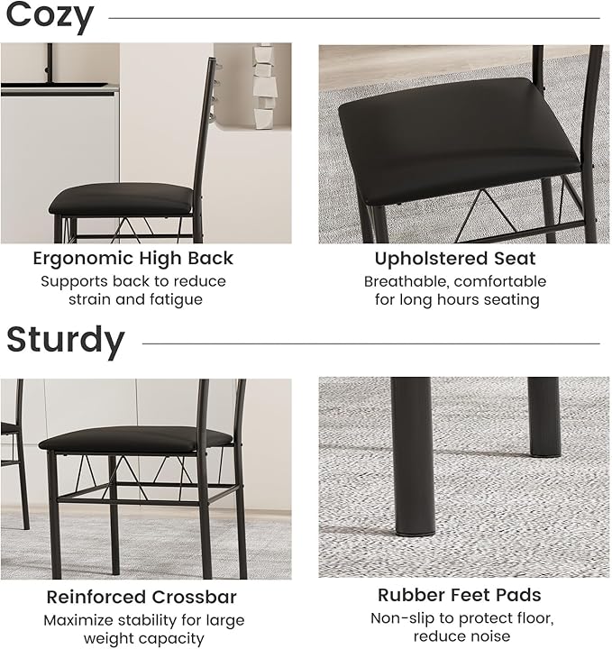 NAFORT 5-Piece Dining Table Set for 4, Modern 3/8'' Tempered Glass Kitchen Room Table with 4 Upholstered Dining Chairs, Space-Saving Dinette Tables with Metal Frame for Apartment, Office