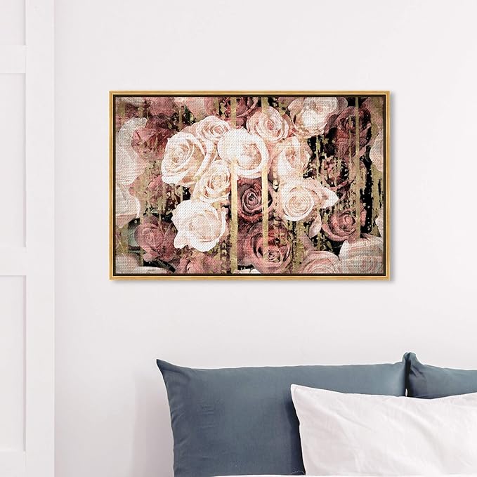 The Oliver Gal Artist Co. Floral and Botanical Framed Wall Art Canvas Prints 'Shabby Chic Romance' Florals, Pink/Brown, 36" x 24"