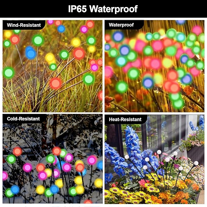 Swaying Solar Firefly Lights Outdoor, 8 Modes RGB Color Changing Firefly Swaying Solar Garden Lights for Outside Christmas Yard Patio Pathway Plant Landscape Garden Decor Multicolor(2 Pack)