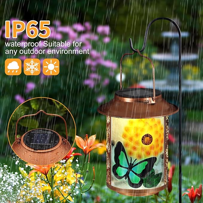 Butterfly Solar Lanterns Outdoor Waterproof,Birthday Gifts for Women Mom Grandma Garden Decor,Hanging Solar Lights Wall Mount Decorations for Yard,Front Porch,Patio,Lawn Pathway Landscape