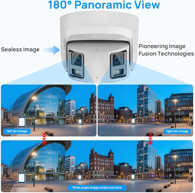 VIKYLIN 4K 8MP Panoramic Full Color PoE IP Camera,4mm Fixed Lens Turret IP Camera with Human/Vehicle Detection, Active Strobe Light, Audio Alarm, 2-Way Talk,SD Card Slot 512GB,Blue Iris,NDAA Compliant
