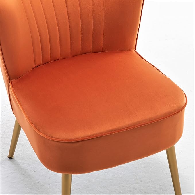Modern Velvet Accent Chair for Living Room, Bedroom, or Entryway, Stylish and Comfortable Armless Design with Metal Legs, Orange Red