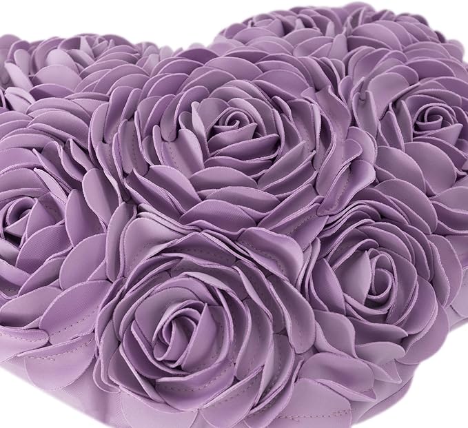 JWH Heart Flower Throw Pillow Covers Decorative Floral Shaped Accent Cushion Soft Pillowcase for Sofa Couch Living Room Bed Chair 14x16 Inches Purple Lilac