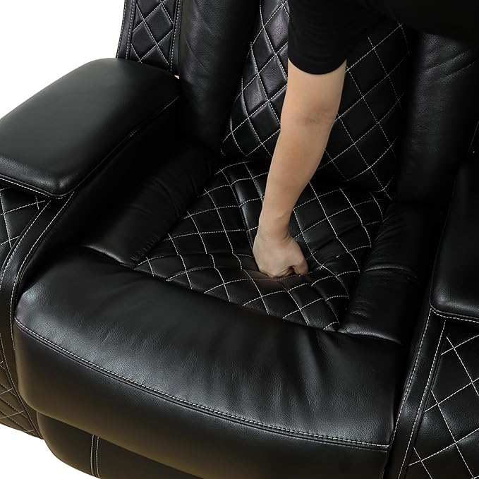 Power Recliner Sofa Set for Living Room, Leather Reclining Sofa Sets with Storage Console, Living Room Furniture Sets with LED Lights(Sofa and Chair,Black)