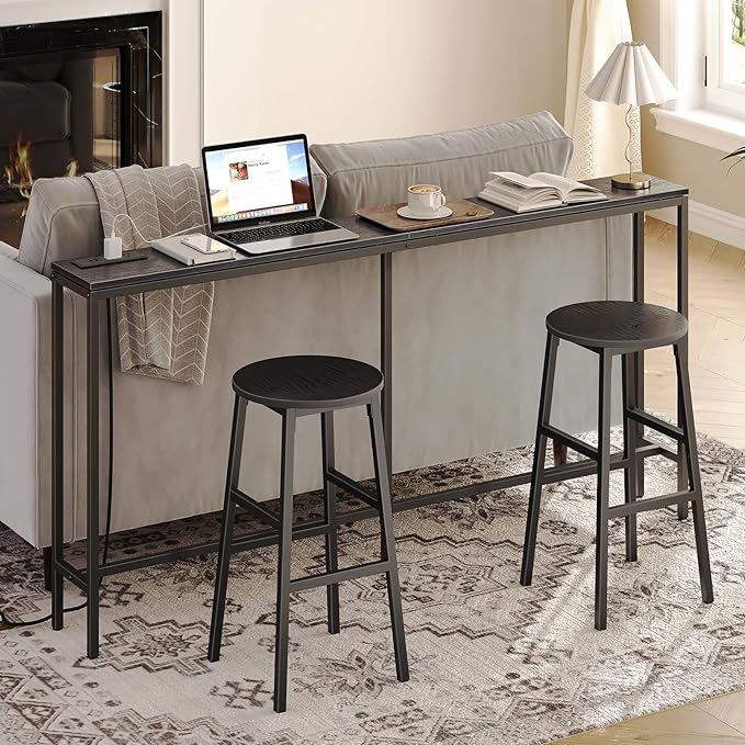 Bar Stools, Set of 2 Round Bar Chairs with Footrest, 24.4 Inch Kitchen Breakfast Bar Stools, Industrial Bar Stools, Easy Assembly, for Dining Room, Kitchen, Black BAHB0201 (Pack of 3)