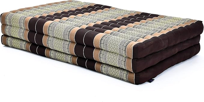 Leewadee Trifold Mattress XL – Comfortable Thai Massage Pad, Foldable Relaxation Floor Mattress Filled with Eco-Friendly Kapok, Perfect to Use as a Sleeping Mat 79 x 39 inches, Brown