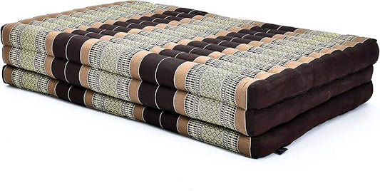 Leewadee Trifold Mattress XL – Comfortable Thai Massage Pad, Foldable Relaxation Floor Mattress Filled with Eco-Friendly Kapok, Perfect to Use as a Sleeping Mat 79 x 39 inches, Brown