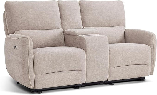 MCombo 75" Wall Hugger Power Loveseat Recliner Sofa with Console and Adjustable Headrest, RV Reclining Loveseat with USB Ports for Living Room 6926 (Beige, Loveseat with Console)