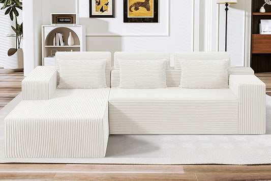 HABUTWAY Sectional Couches for Living Room,No Assembly L Shaped Couch 105" Modular Sectional Sofa Couch with Deep Seat,Cloud Couches Furniture Sets for Apartment,Corduroy (Beige, Left Facing)