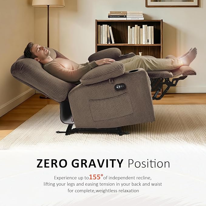 MCombo 55.9" Zero Gravity Power Loveseat Recliner with Heat and Vibration Massage, Reclining Loveseat Sofa with USB Ports, Cup Holders for Living Room, Fabric PR648SET (Dark Brown)