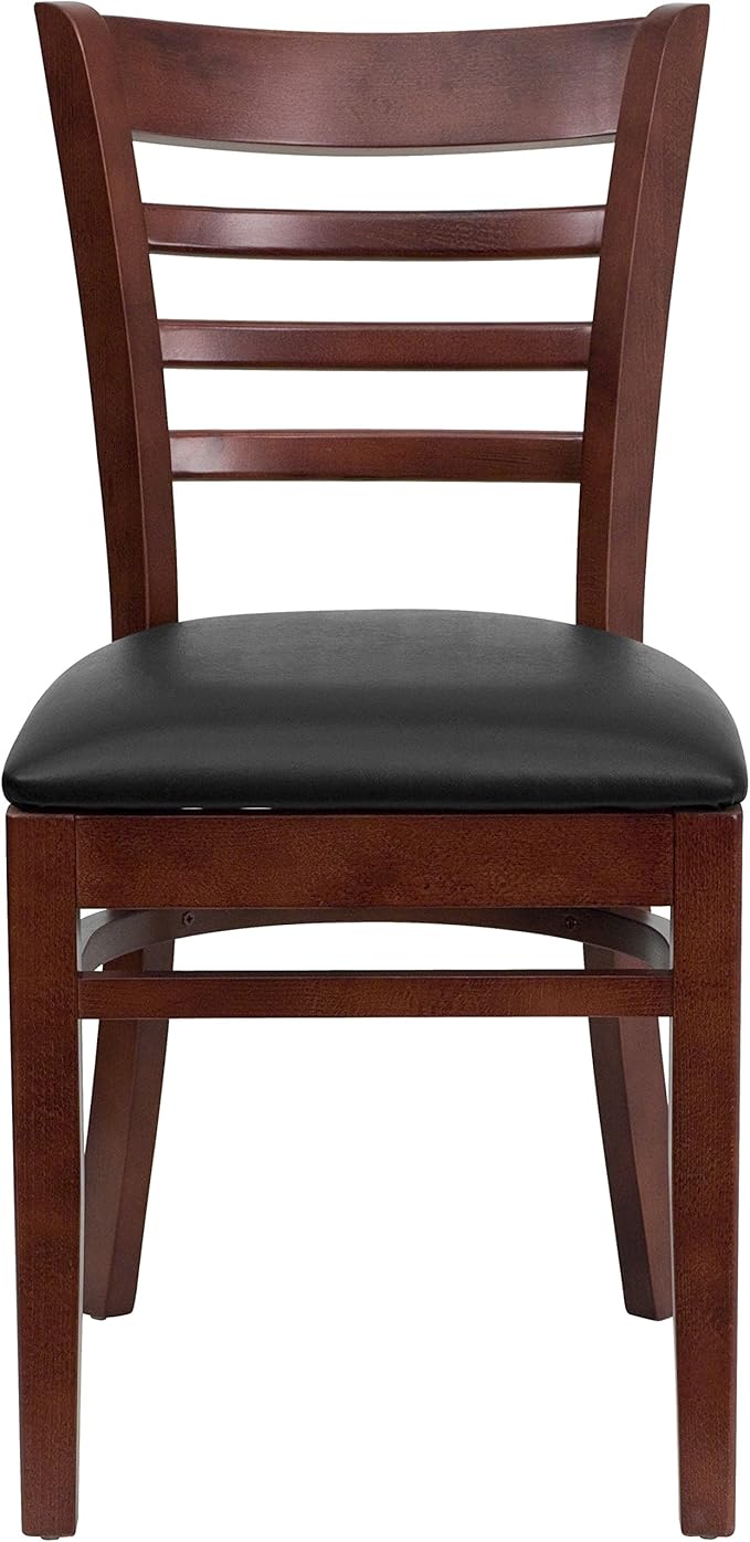 Flash Furniture HERCULES Series Ladder Back Mahogany Wood Restaurant Chair - Black Vinyl Seat