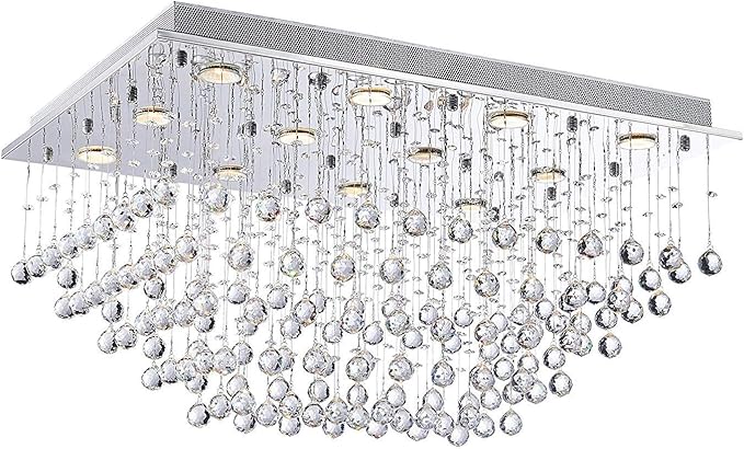 Saint Mossi 12-Lights Modern Chandelier K9 Crystal Chandelier Light Fixture by Raindrop Chandelier Design,Modern Flush Mount Ceiling Light Fixtures,H16 x W22 x L31