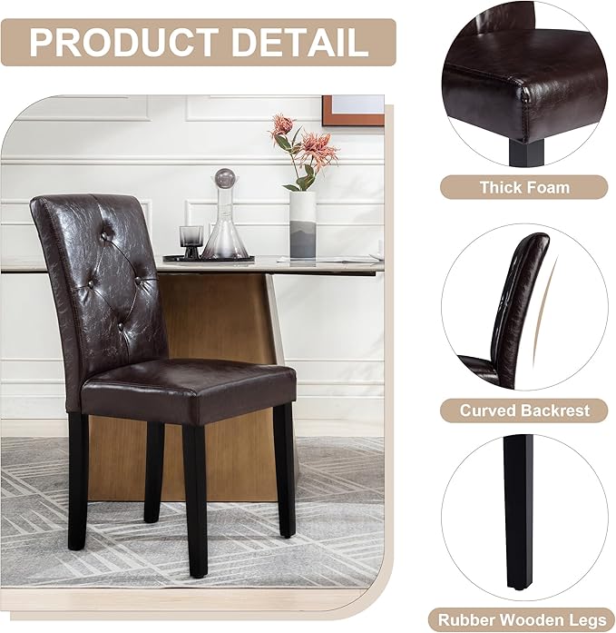VECELO Upholstered Dining Chairs Set of 4, Modern PU Leather and Solid Wood Legs & High Back for Kitchen/Living Room- Coffee