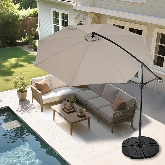 FLAME&SHADE 10ft Cantilever Patio Umbrella Outdoor, Large Offset Umbrella with Crank and Cross Base, UPF 50+ UV Protection Hanging Umbrella for Pool Deck Garden, Taupe