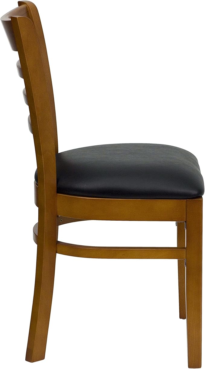 Flash Furniture HERCULES Series Ladder Back Cherry Wood Restaurant Chair - Black Vinyl Seat