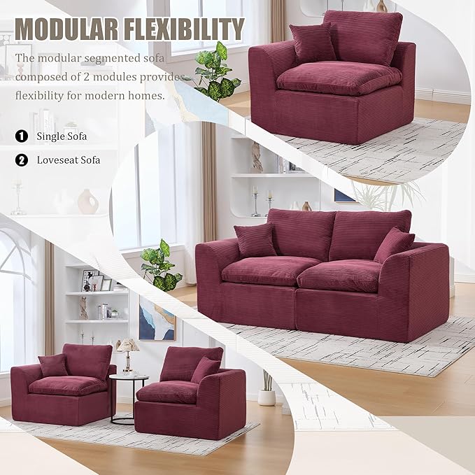 80.3" Cloud Loveseat Boneless Sofas for Living Room, 2 Seaters Modular Foam Cloud Sofa Couches, 2 Seat Compression Foam Couch with Toss Pillows, No Assembly Required