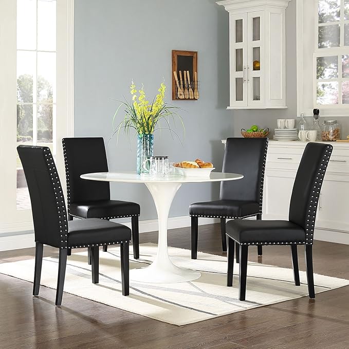 Modway Parcel Faux Leather Upholstered Parsons Dining Side Chair in Black