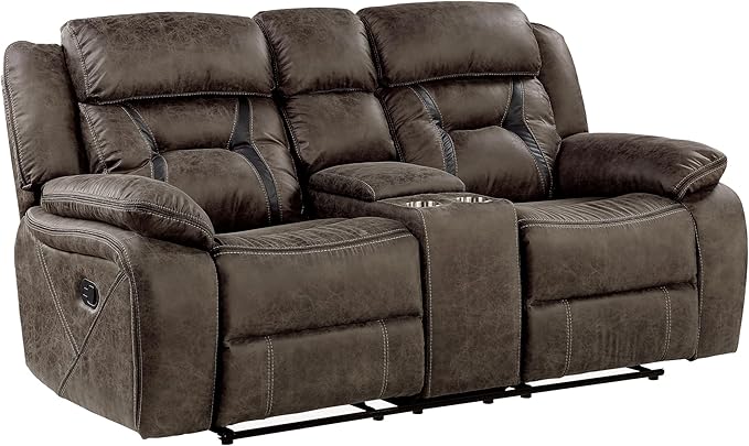 Homelegance Recliner Living Room Set, Manual Polished Microfiber Upholstery Recliner Sofas, Loveseat and Chair, 3-Piece Set, Dark Brown