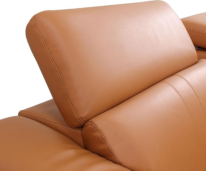 Power Reclining Sectional Sofa with Console，4 Seats Leather Sectional Couch Living Room Set L Shaped Couch with Cup Holders/USB Charging/Manual Adjustable Headrests,Ginger