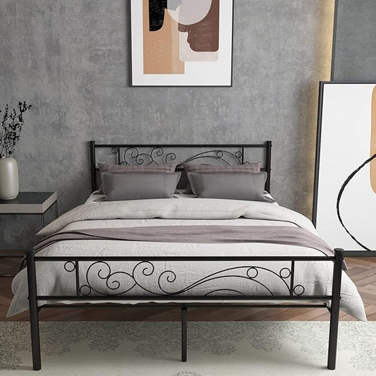 Weehom Metal Bed Frame with Headboard and Footboard Mattress Foundation No Box Spring Needed Full Platform Bed, Black